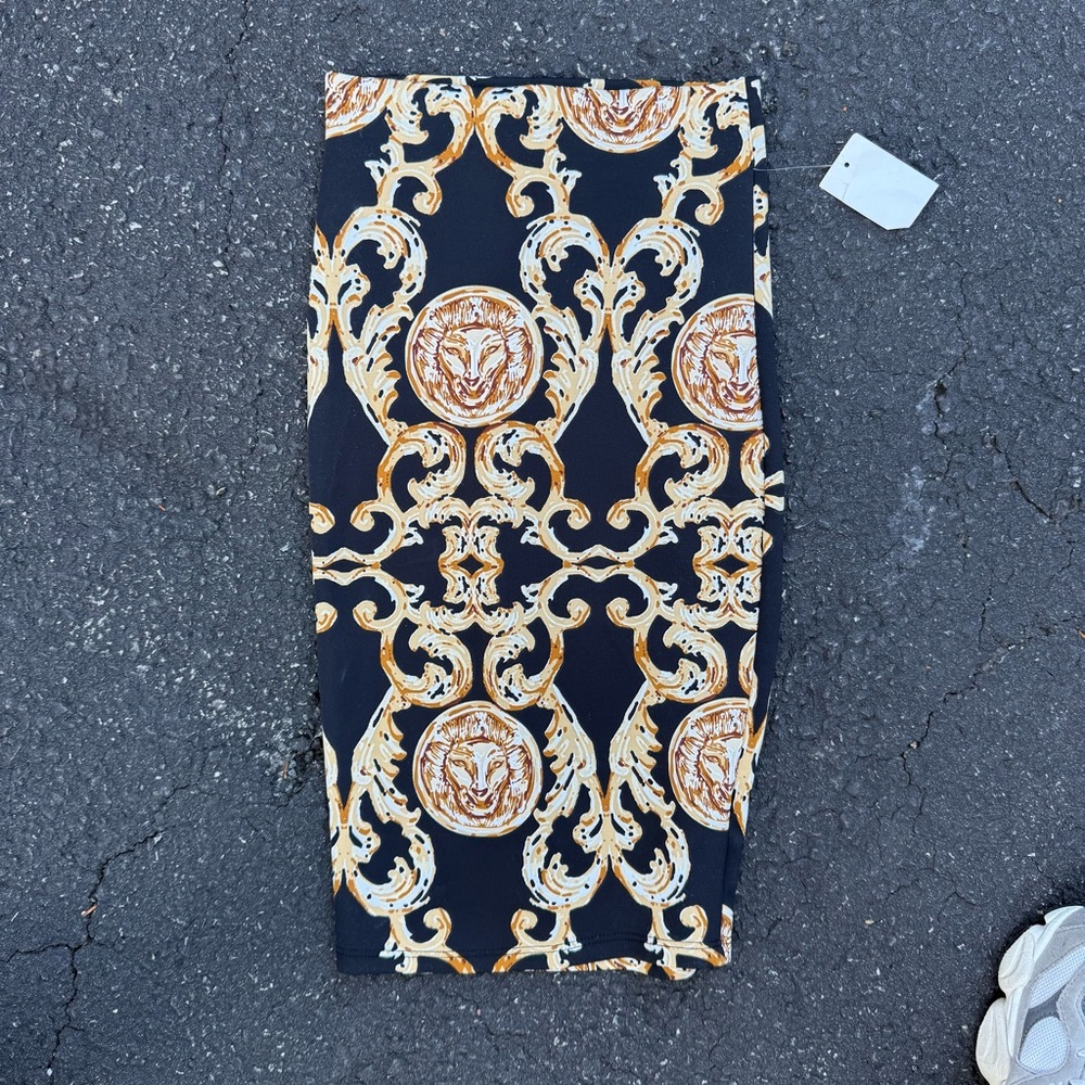 Charlotte Russe Black and Gold Baroque Midi Skirt